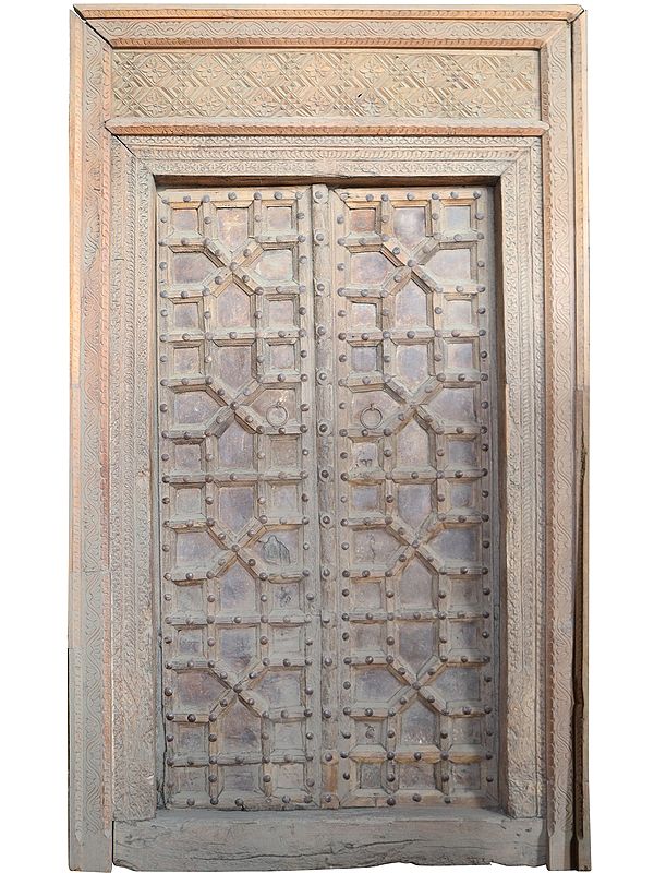 94" Large Wooden Old Designer Entrance Door | Vintage Indian Door
