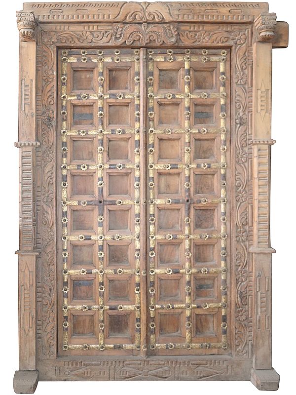 82" Large Wooden Temple Door | Vintage Indian Door