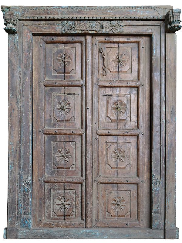 78" Large Vintage Style Indian Wooden Door