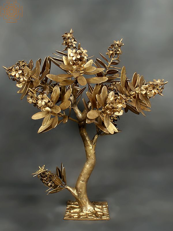 32" Large Authentic Flower Tree With Butterflies | Brass