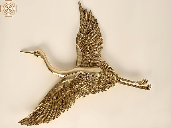13" Flying Crane Bird in Brass (Wall Hanging)
