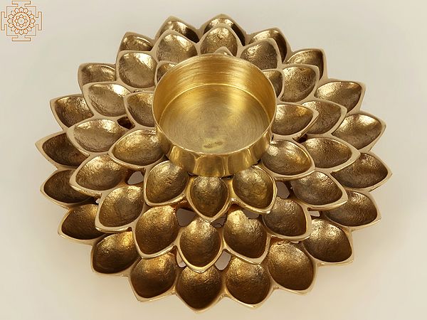 5" Brass Tealight Holder with Multiple Wicks in Lotus Design