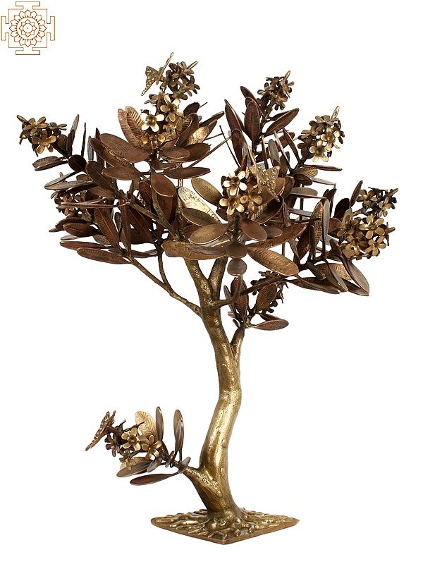 28" Brass Flower Tree with Butterflies