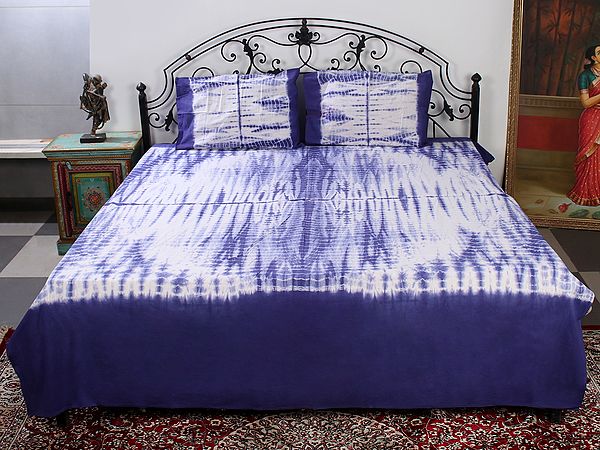 White and Blue Batik-Dyed Bedsheet from Rajasthan