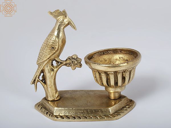 4'' Woodpecker with Small Bowl | Brass Table Decor