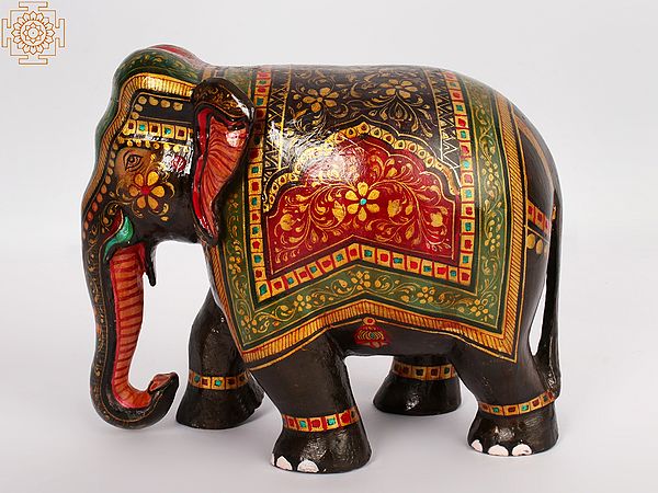 7" Wooden Decorated Walking Elephant | Home Décor