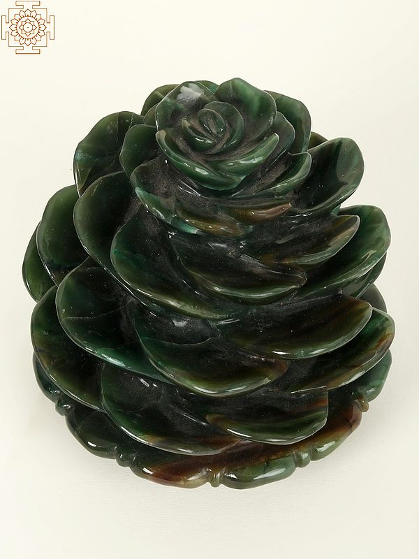 5" Small Lotus in Green Jade Gemstone