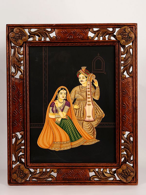 Indian Musician and Dancer Painting | Wall Decor | Watercolour with Wood Frame