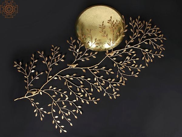 72" Large Brass Home Decor Moon and Tree Pair