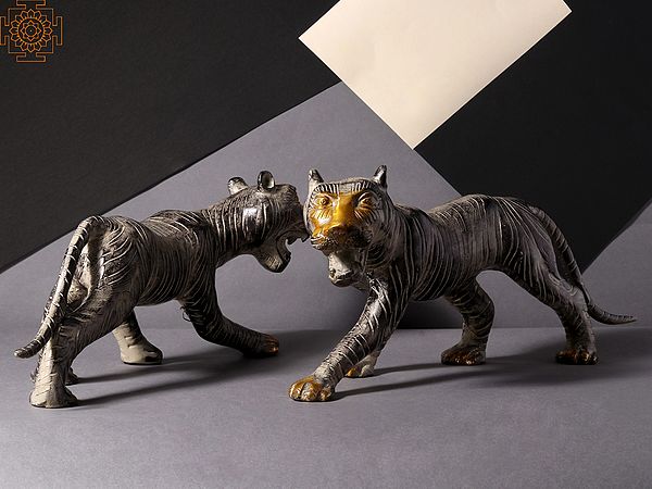 14'' Roaring Tiger Statue (Pair of 2) | Home Decor