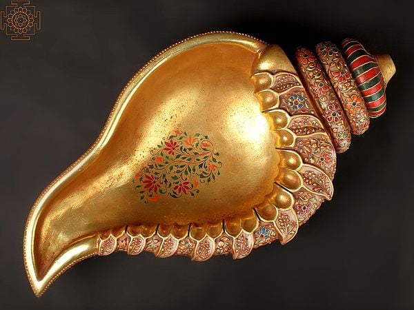 22'' Textured Carvings on Painted Conch Shell Urli | Home Decor | Made in India
