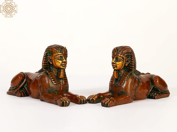 9" Pair of Egyptian Sphinx in Brass