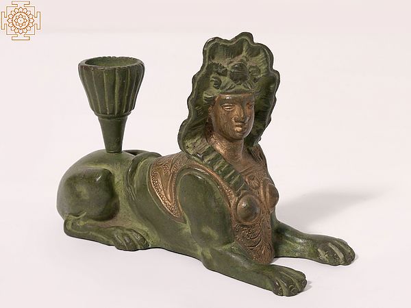 6" Grecian Sphinx with Candle Holder | Brass Statue