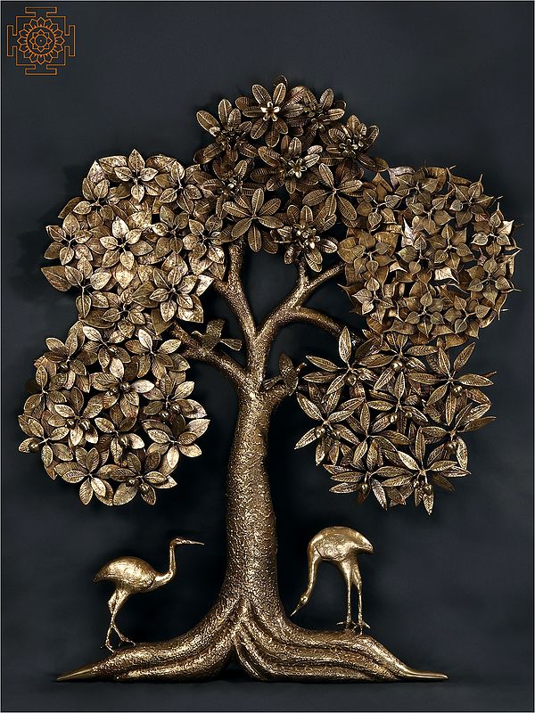 48" Large Five Different Leaves Design Tree of Life in Brass | Wall Mounted