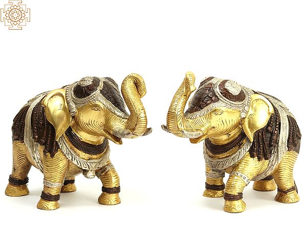 7" Brass Decorative Elephant Pair | Home Decor