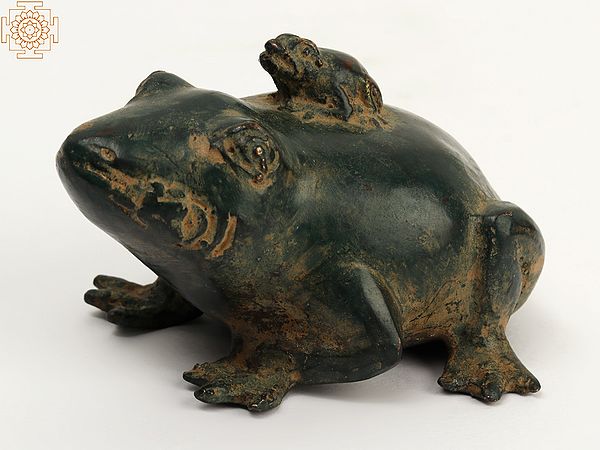3" Small Brass Child Frog on Mother Statue | Home Decor Figurine Mother and Son
