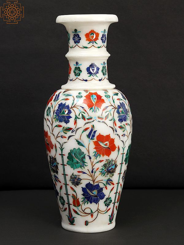 12" Marble Flower Vase with Inlay Work