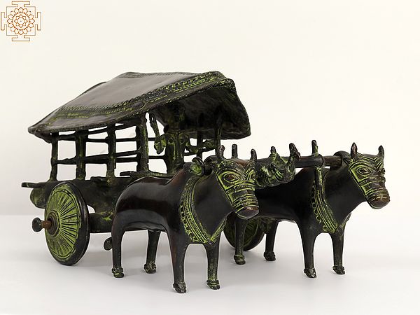 12" Brass Tribal Bullock Cart Statue | Home Decor
