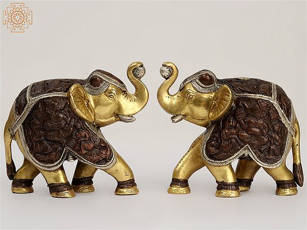 5" Small Brass Pair of Elephant Statue | Home Decor