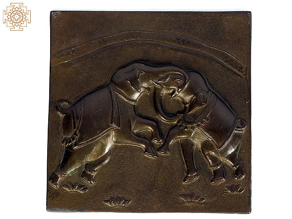 7" Two Fighting Elephants | Brass Wall Hanging Statue