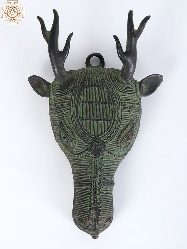 7" Tribal Decorative Deer Head in Brass | Wall Decor