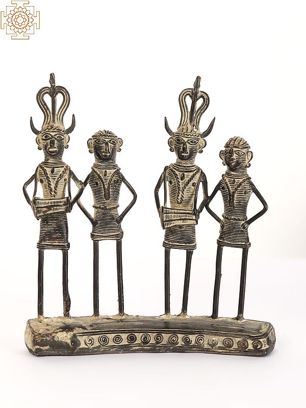 7" Two Tribal Couples Standing On a Common Base | Brass Statue