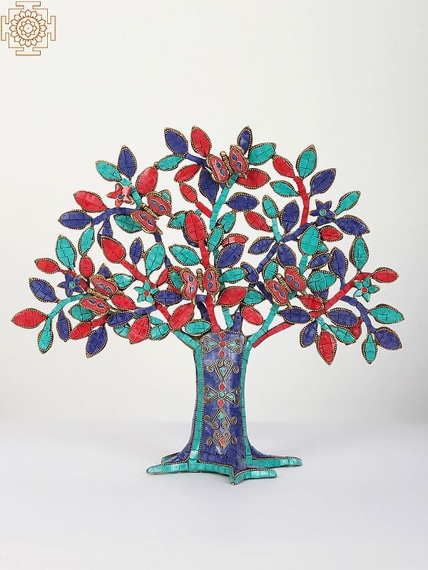15" Brass Tree of Life with Butterflies | Brass with Inlay Work