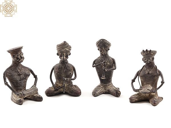 4" Small Tribal Male Musicians in Brass | Set of Four