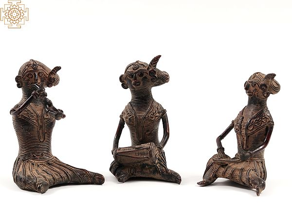 3" Small Tribal Female Musicians in Brass | Set of Three