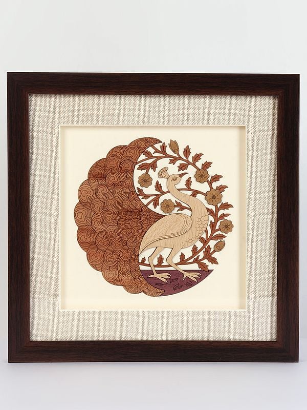 Round Peacock Wood Art with Frame | Wall Hanging Decor