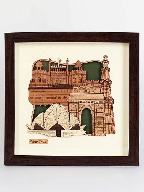 Monuments of Delhi Wood Art with Frame | Wall Hanging Decor