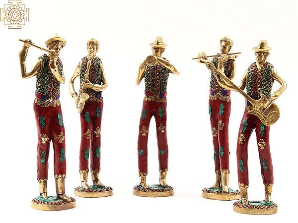 11" Set of Five Musicians | Brass with Inlay Work | Home Décor