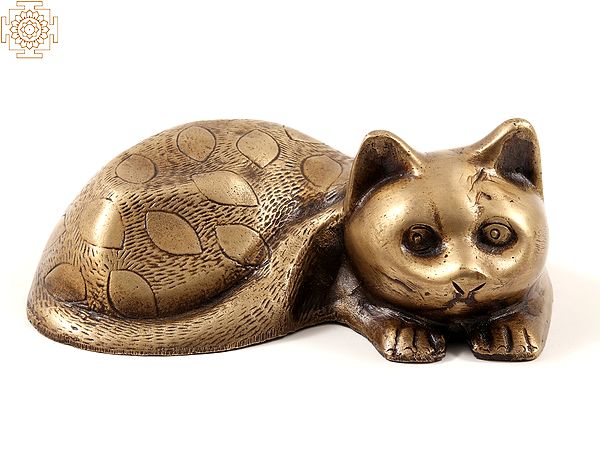 7" Brass Decorative Relaxing Cat | Table Decor Items