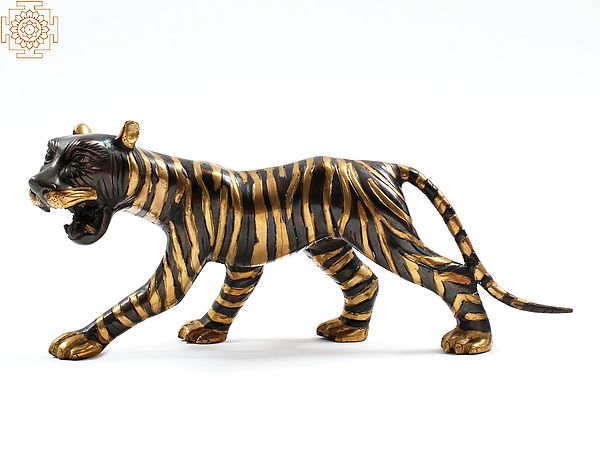 14" Decorative Tiger Figurine in Brass | Home Decor