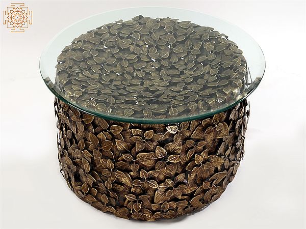 26" Leaves Design Round Table in Brass