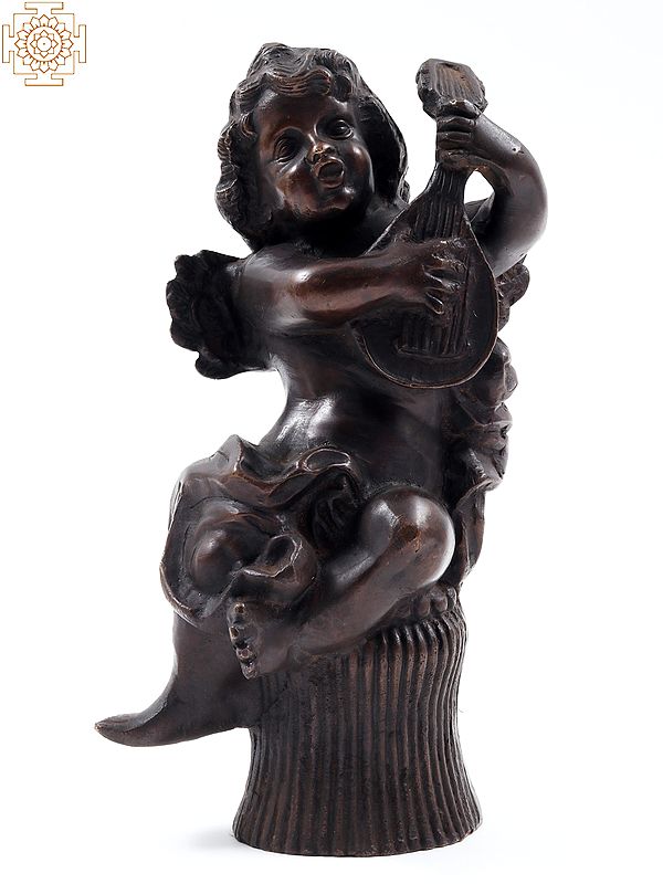 10" Angel Idol with Mandolin | Brass Statue