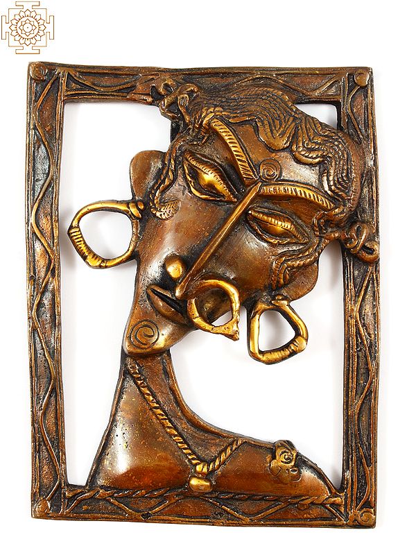 7" Brass Tribal Woman Face | Wall Hanging