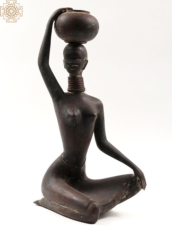 24" Tribal Lady with Pot | Bronze Statue