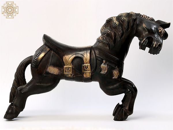 34" Large Running Horse Figurine in Brass
