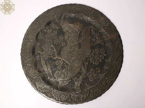 Vintage Goddess Playing Konghou Engraved | Bronze