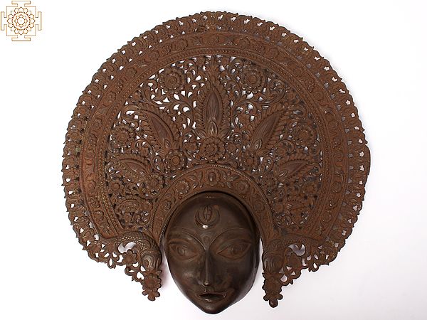 Vintage Goddess Durga Chhau Mask Wall Hanging | Bronze