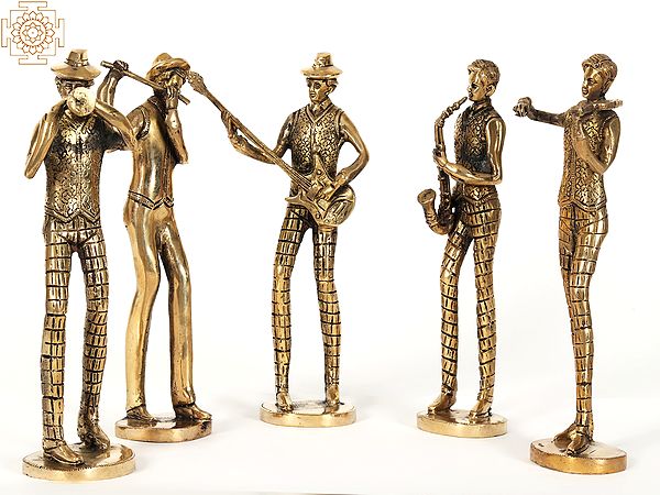 11" Set of Five Musicians Brass Statue with Various Instruments