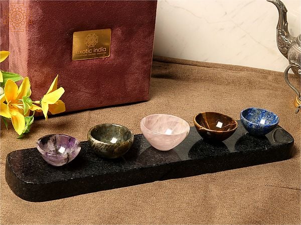 Natural Multicolor Gemstone Dip Sauce Serving Bowl Tray with Gift Box