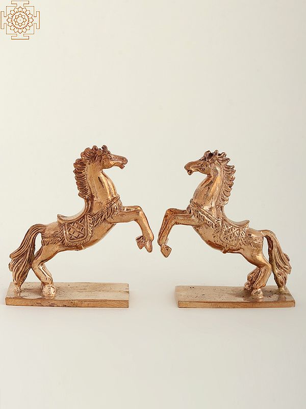 3" Small Pair of Jumping Horses Bronze Figurine StatueHorses