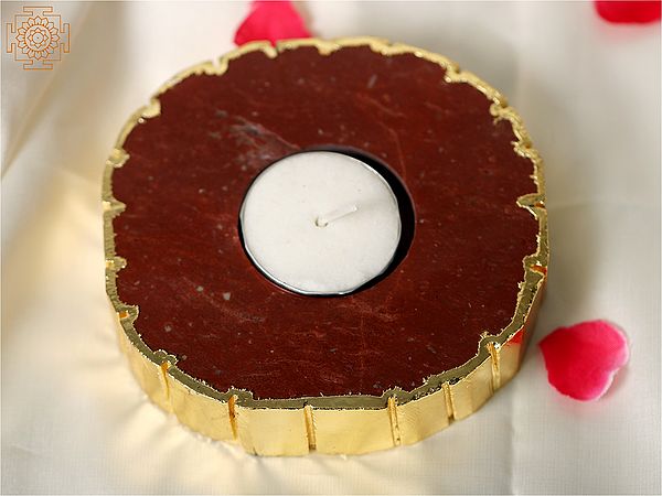 4" Small Natural Red Jasper Crystal Candle Holder with Gold Edge