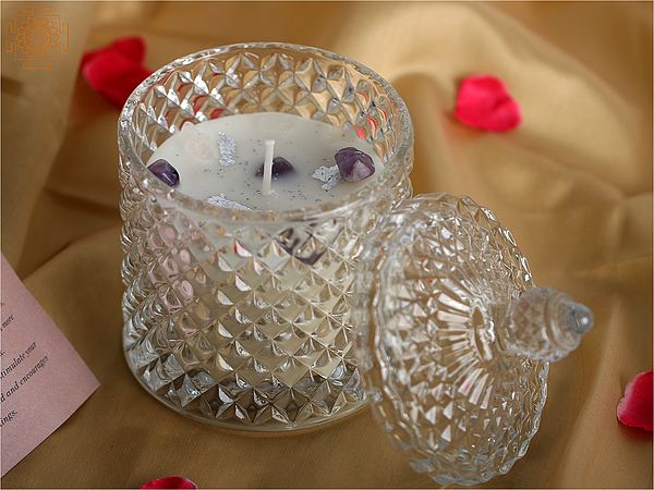 Infused Glass Candle Jar with Gemstone Crystal