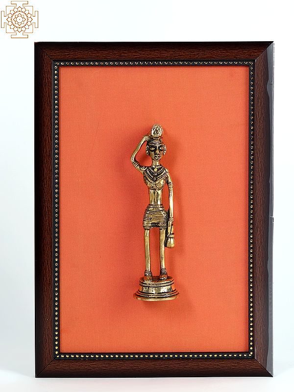 13" Wooden Framed Tribal Lady in Brass | Wall Hanging