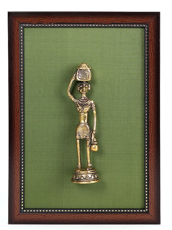 13" Tribal Artefact Brass Statue with Frame