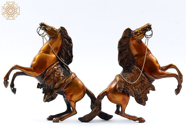 16" Pair of Jumping Horse Brass Statue | Home Decor