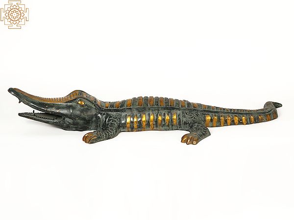 44" Large Crocodile Figurine | Brass Makara Statue
